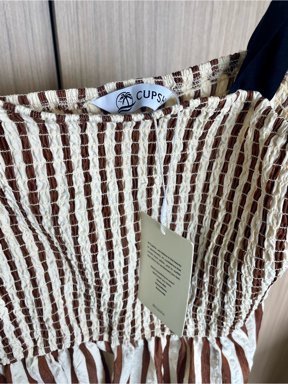 Brown & Cream Smocked Striped Midi Dress - Picture 4 of 5